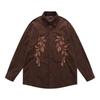 Mens Vintage American Corduroy Shirt Loose Fit Leaf Embroidery Long Sleeve Casual Top