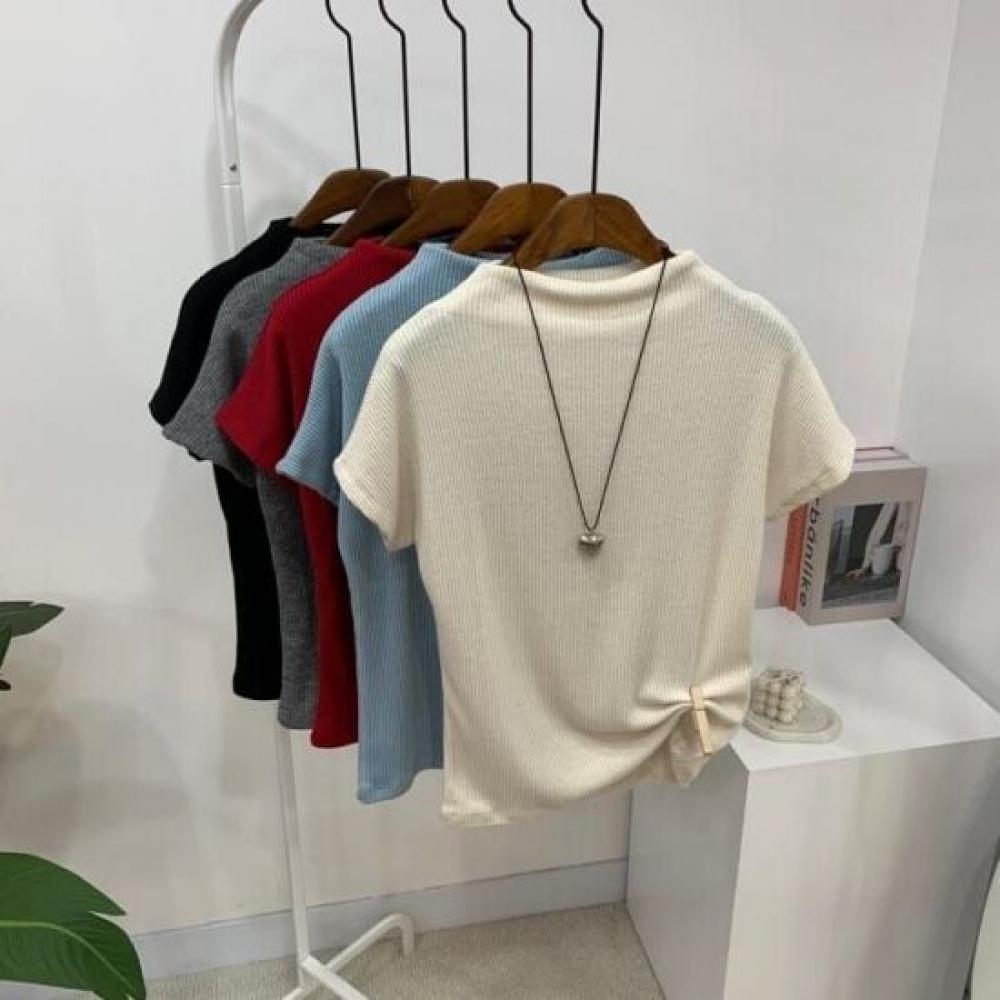C S In The Room Feed Rib Slim Half neCk Cap Sleeve Knit 5Color