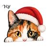 Festive Home Decor Cute Cat Shelf Sitter, Wooden Christmas Hat Peeking Desk Figurine, Funny Animal Scene Accessories Sign, Lover Gift for Holiday
