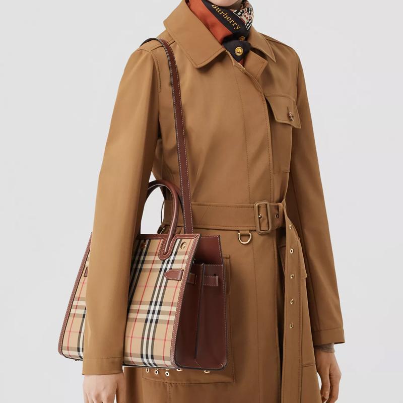 Burberry Маленькая сумка-тоут с двумя ручками в винтажную клетку, цвет Archive Beige Brown, женская_сумки 80252741