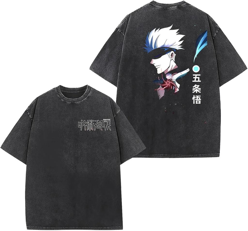 Jujutsu Kaisen Годжо Футболка Синее Перо Графика Мужская Кислотная Стирка Оверсайз Уличная Одежда Аниме Сатору Хлопок Винтажный Топ Футболка