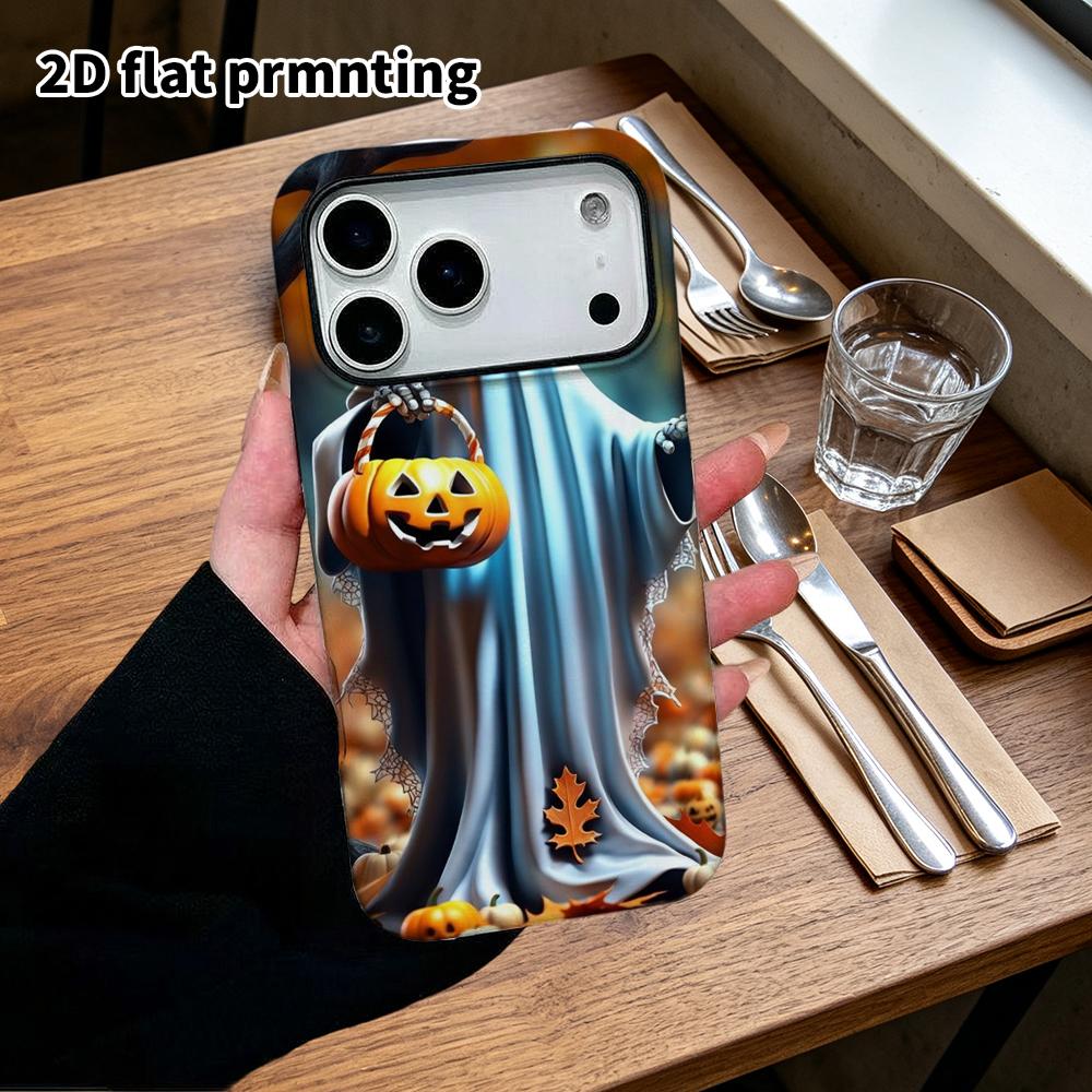 Phone Case: 2D flat design suitable for iPhone 18, 17, 16, 15, 14, 13 Pro film protective case, couple style, Trick or Treat Ghost, Christmas and Hall