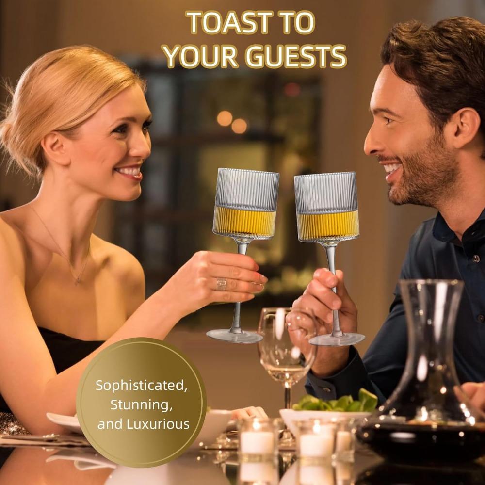 10 шт. Бокалы для вина Элегантный ребристый дизайн Бокалы для вина 11 унций На длинной ножке Уникальная современная форма - Выдувной премиальный бокал для вина