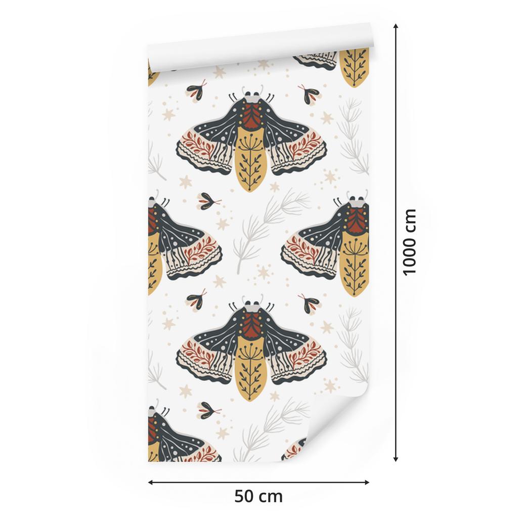 Rainbows and butterflies boho wallpaper gray and light gray 50x1000