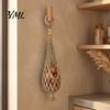 Rustic Kitchen Hanging Storage Handwoven Cotton Rope Mesh Bag, Wall-Mounted Bohemian Style Organizer, Onion And Potato Keeper Breathable Teardrop