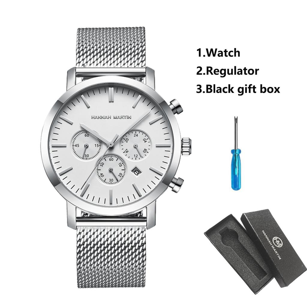 Hannah Martin 109Men Watch Black Stainless Steel Fashion Waterproof Sports Multifunctional Quartz Watch Relogio Masculino