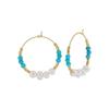 RINNTIN MPE07 S925 Sterling Silver Natural Stone Turquoise Gold Beads Freshwater Pearl Fashion Hoop Earrings for Women