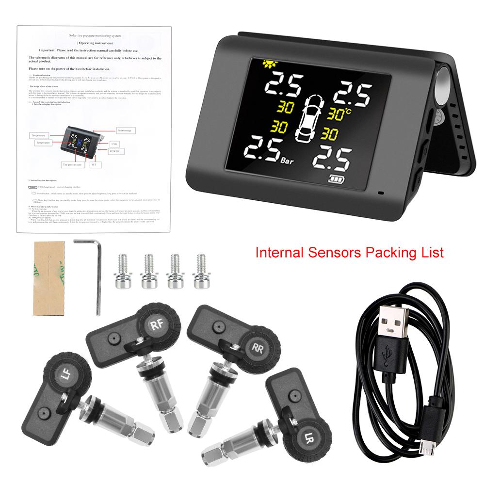 Система мониторинга давления в шинах TPMS с питанием от солнечной энергии, сигнализация низкого давления, светодиодный дисплей, 4 внешних или встроенных датчика