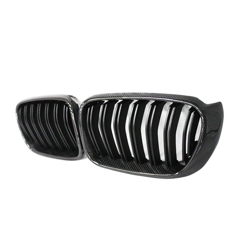 Пара автомобильных решеток на передний бампер из углеродного волокна для BMW X3 X4 F25 F26 2014 2015 2016 2017, двойная планка, отделочная полоса для почек