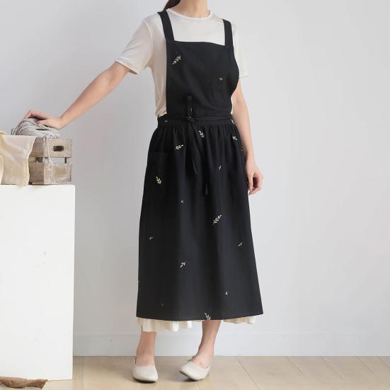 Фартук для готовки с крестообразной спинкой, дышащий, ретро, хлопковый, вышитый, нагрудный фартук для дома