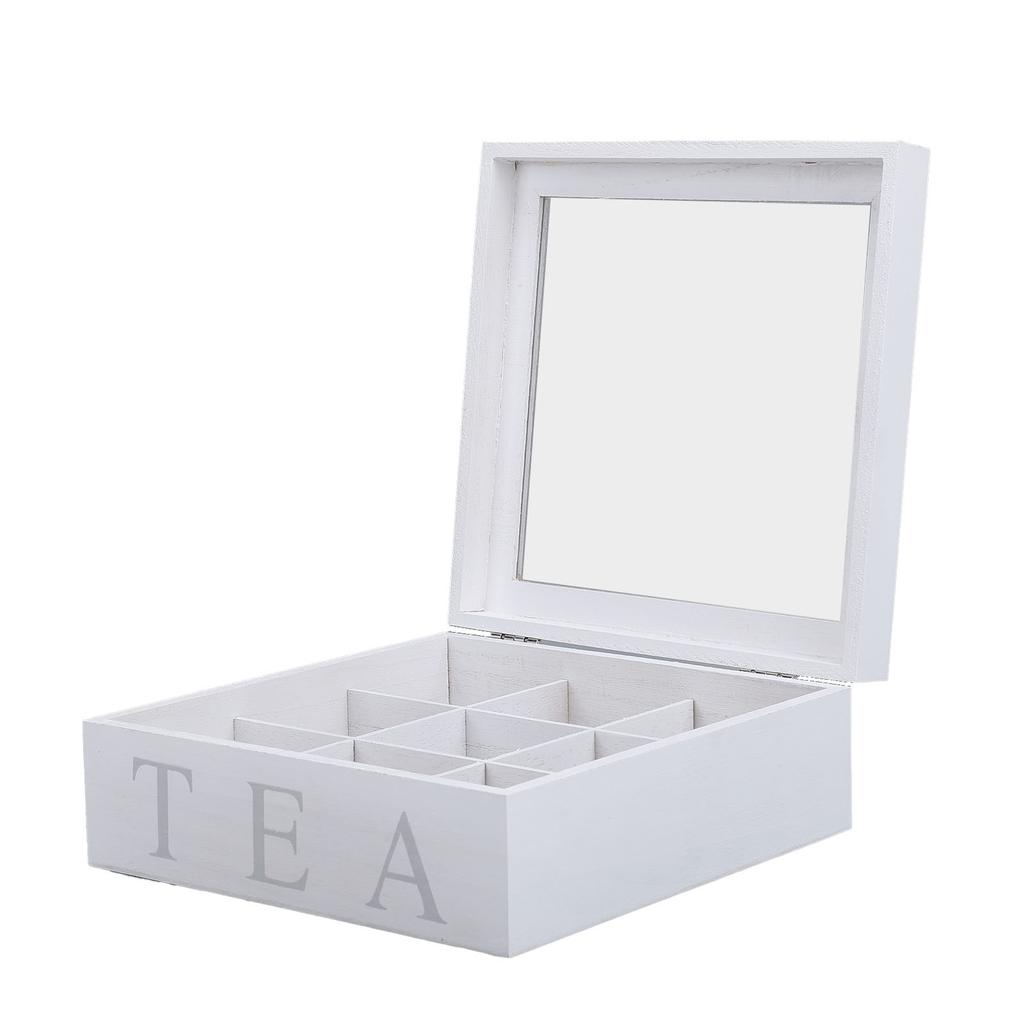Wooden Tea Storage with Clear Acrylic Top Window 9 Compartments Eco Friendly Tea Bag Holder Multi Functional Storage Box