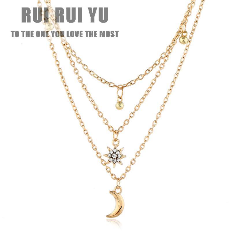 RUI RUI YU женское ожерелье из сплава многослойная подвеска в форме звезды и луны гальваническое ожерелье