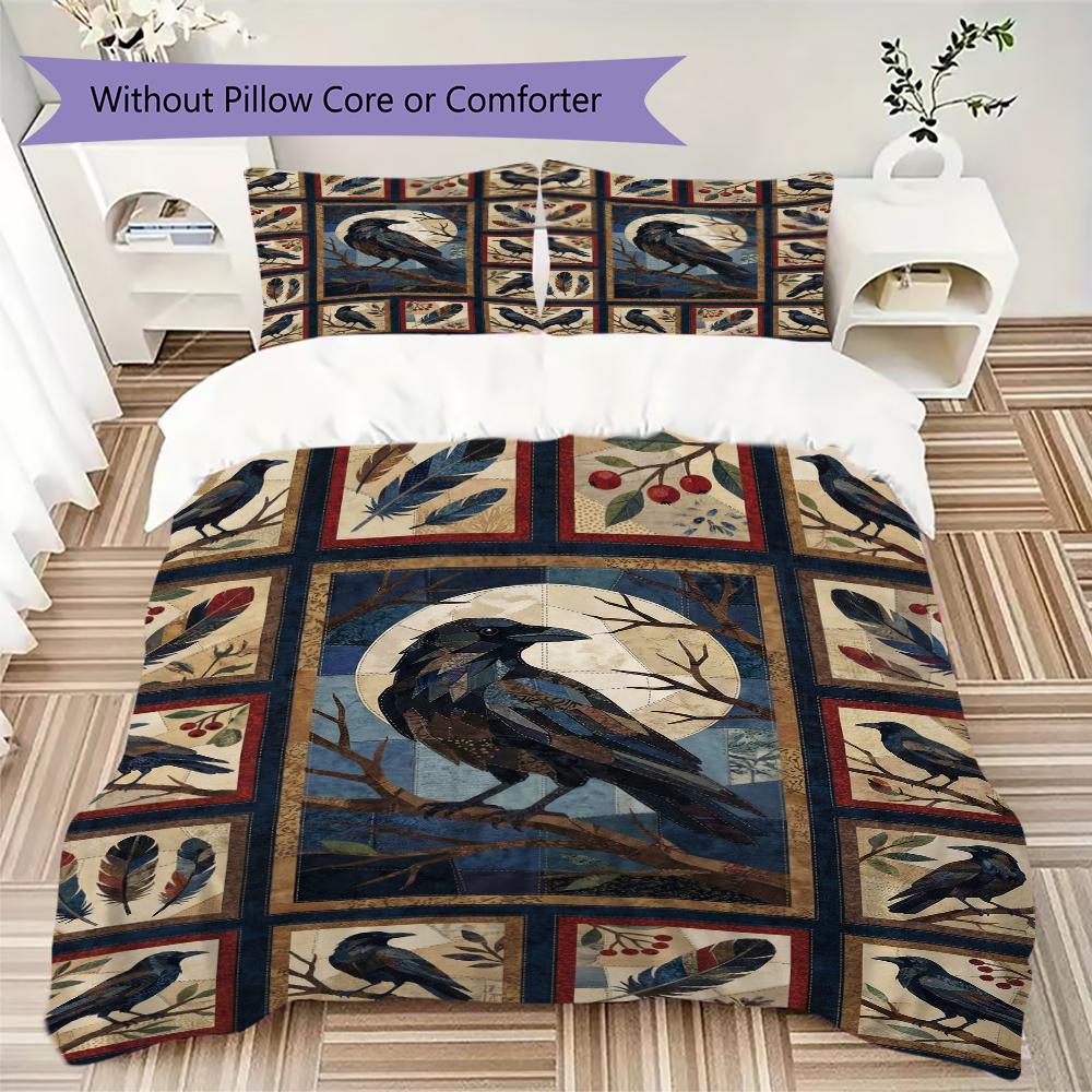 Crow Pattern Bedding uilt Set uilt Cover Pillowcase Home Decoration Birthday Gift (1 * duvet cover + 2 * pillowcase without core)47