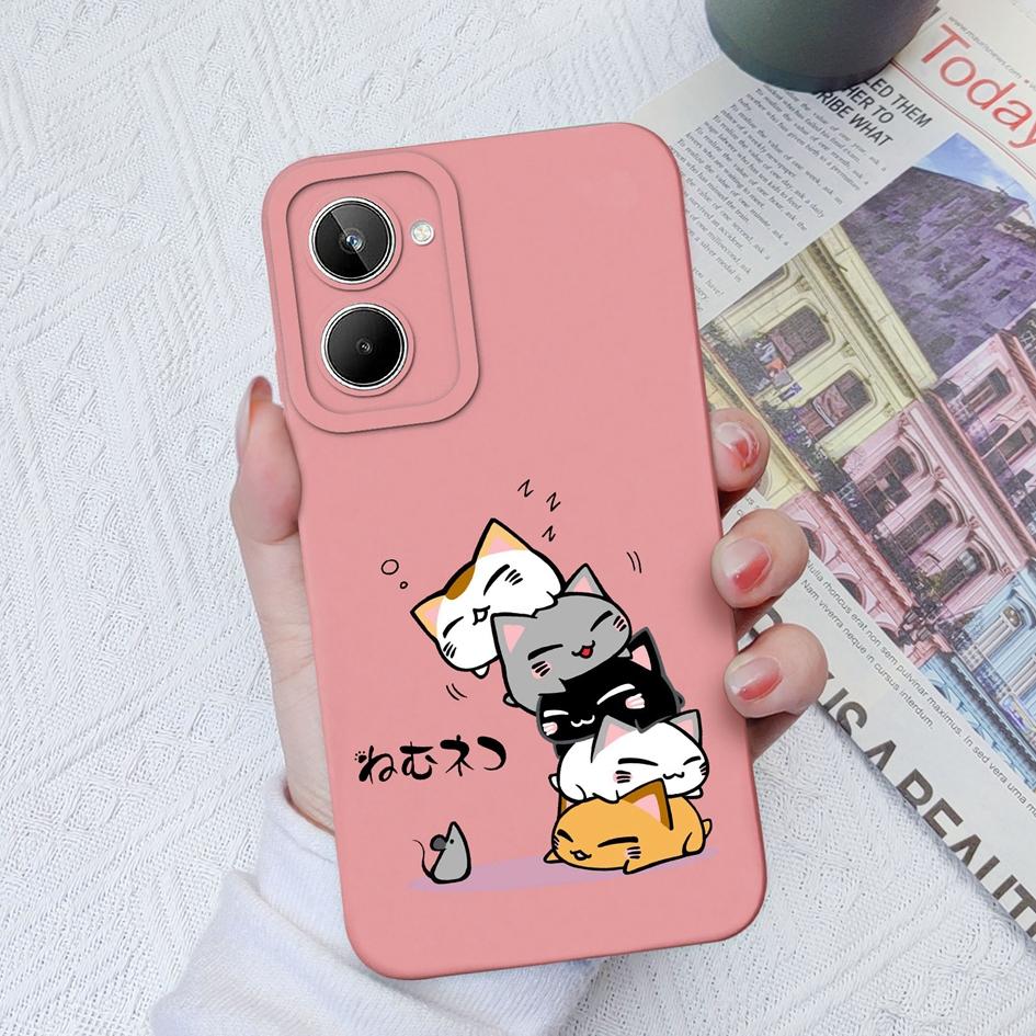 Для Realme 9 10 Pro + Plus 5 6 7 8 Pro чехол с милым котом защитный квадратный жидкий мягкий силиконовый бампер для OPPO Realme 2 5i 6i 8i 9i Fundas Coque