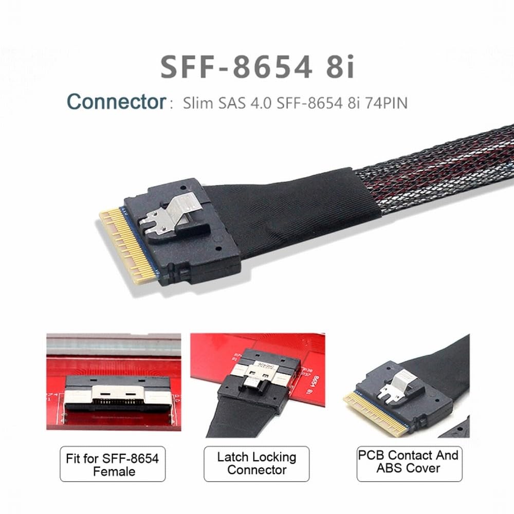 CY Cable PCI-E 5.0 Mini Cool Edge IO MCIO PCI-E 8i 74-контактный папа - Slimline SFF-8654 SAS 4.0 74-контактный папа Удлинительный кабель 50 см