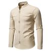 Men's Casual Solid-color Long-sleeved Shirt, Men's Slanted Front Button-down Stand-up Collar Shirt