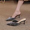 Slides Pointed Toe Woman Slippers Outside Shoes For Women Heeled Sandals Crystals Jewels Rhenstone Eva Cheap Premium Sale