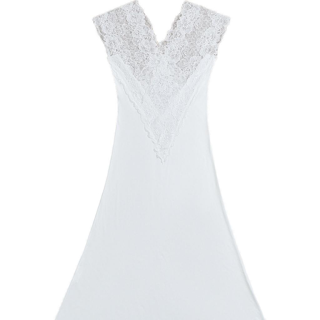 Стиль чистого желания длинная ночная рубашка женская сексуальная V-образный вырез кружево короткий рукав разрезы пижама одежда для дома