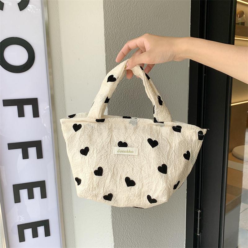 New Texture Love Canvas Single Shoulder Back Pericardium Large Capacity Makeup Bag Student Underarm Bag