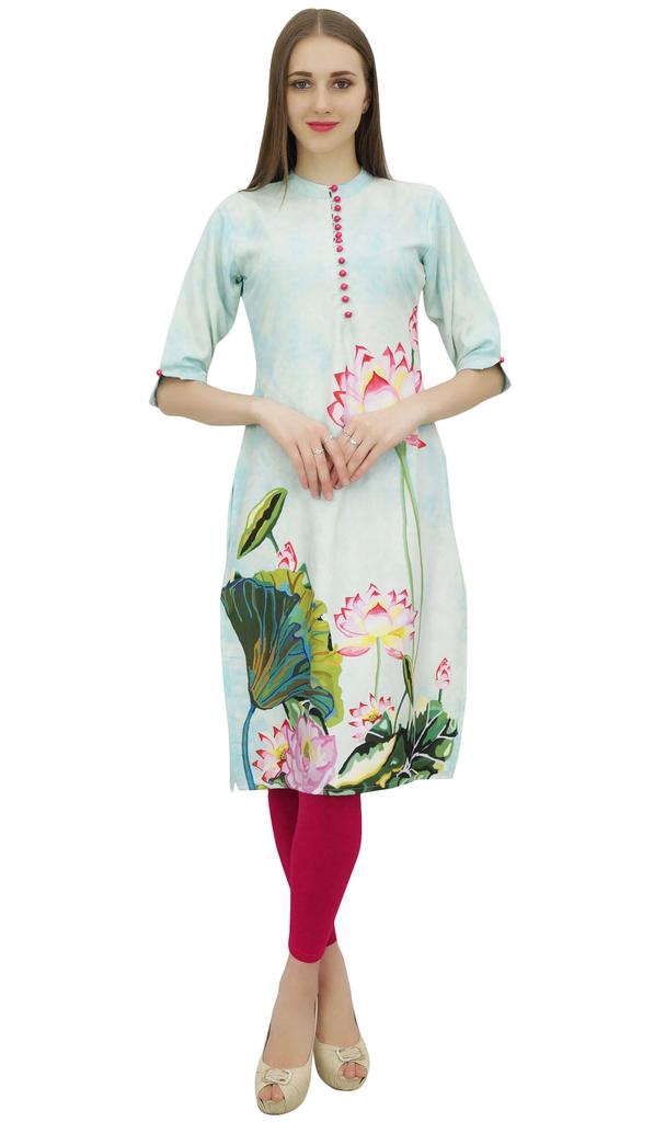 Bimba Женская повседневная куртка Kurta Kurti с цветочным принтом Moss Georgette и цифровым принтом