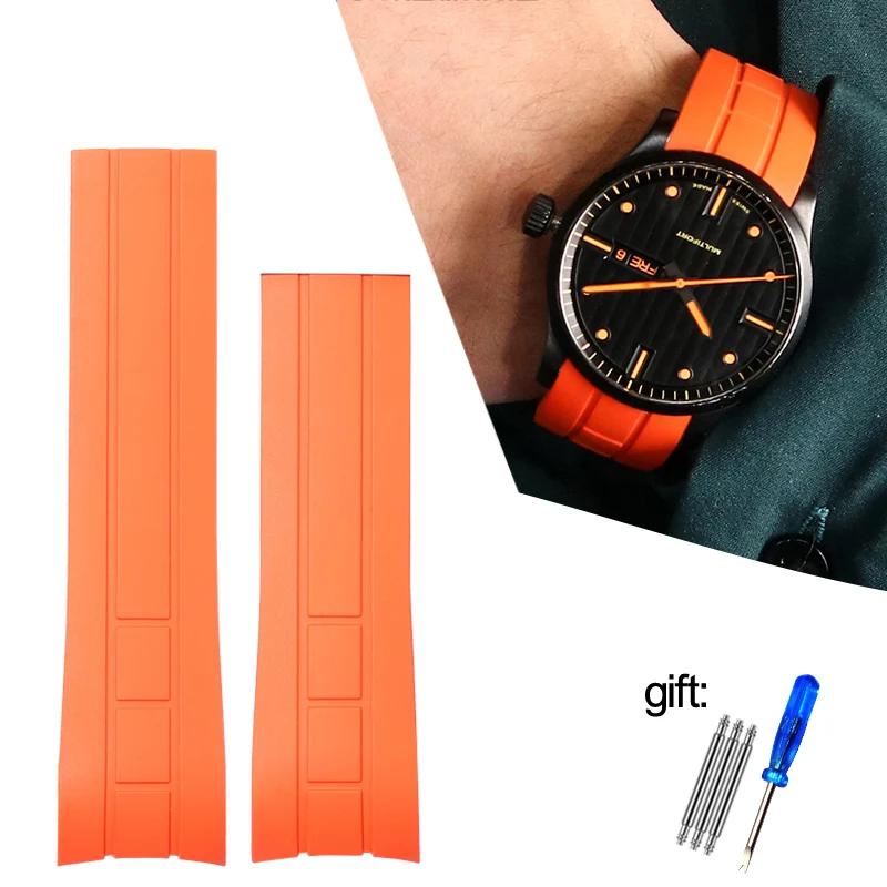 Arc Mouth Rubber Watch Band For Citizen Air Eagle / Mido Helmsman M005 Sao Orange Men's Black Blue Watch Strap 23mm 22mm