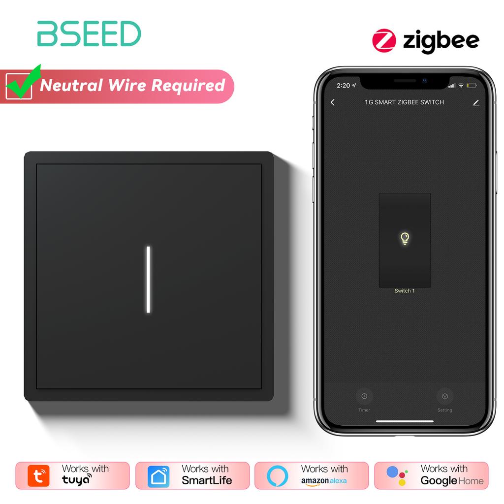 BSEED Zigbee 1/2/3/4-клавишные Умные выключатели света Механические кнопки с щелчком Выключатель для рольставен и жалюзи EU Настенная розетка с 20W USBC