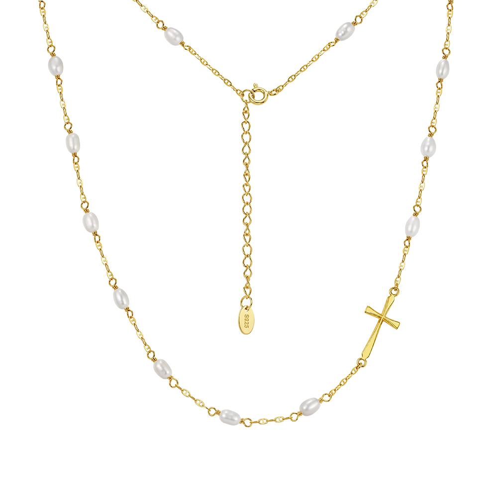 ORSA JEWELS Серебряный Чокер 925 пробы с Натуральными Жемчужинами для Женщин Вечеринка Банкет Крест Украшение GPN106