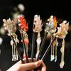 1Pc Glass Fish Hairpin Ancient Headwear Sandalwood Hairpin Fresh Petal Hairpin New Chinese Style Petal Tassel Hairpin