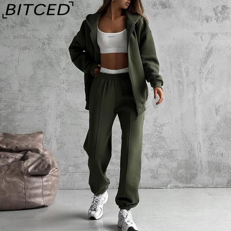 BITCED Повседневный кардиган в американском стиле на осень/зиму. Спортивный женский костюм-двойка: куртка с длинным рукавом и брюки в стиле уличной моды.