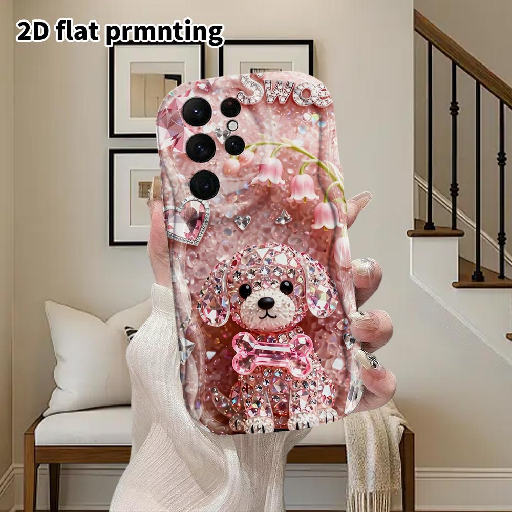 Phone Case: 2D Flat Samsung Galaxy A34 A35 M05 M06 S20 S22 S21 FE Plus 5G Protective Case, Couple Style, Full Rhinestone Puppy, Christmas and Hallowee