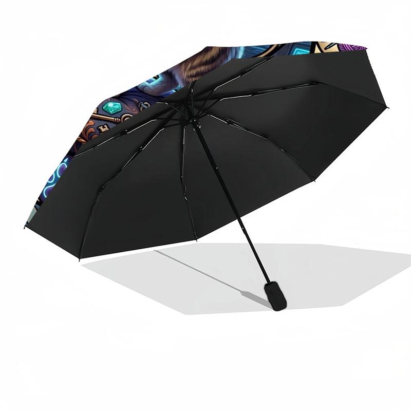 Cat Kingdom Mandala pattern umbrella, portable and foldable design, 8 ribs, a casual accessory for Halloween, Christmas, and birthday gifts.