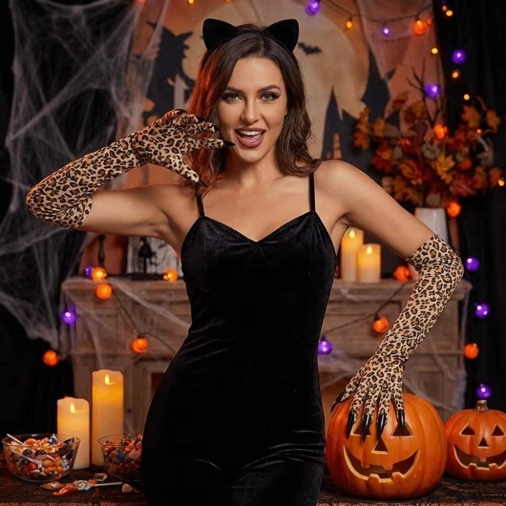 Long Sleeve Leopard Long Gloves Stretchy Long Nail Gloves New Long Sleeve Gloves Cosplay Costumes