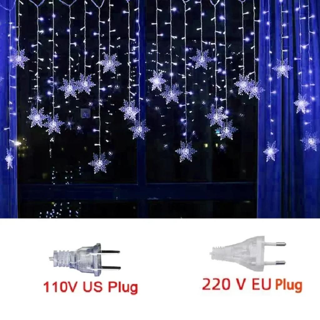 New 3M Christmas Light  Snowflake Curtain Icicle Fairy String Lights Outdoor Garland  Party Garden 2024  Year Decoration
