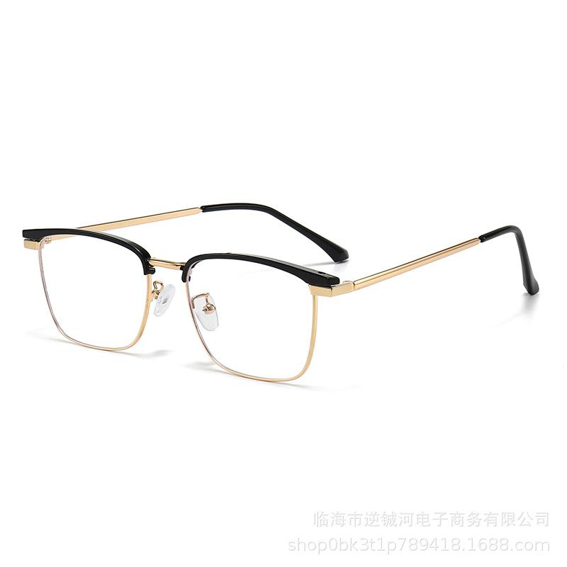 Half frame eyebrow metal glasses men's flat glasses European and American street shooting anti-blue light flat light glasses frame women's tide color-