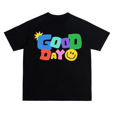 Цветной рисунок Письмо Good Days Print Футболка Мужская Женская Творческая Летняя Хлопковая Короткий Рукав Уличный Стиль Оверсайз Повседневный Топ