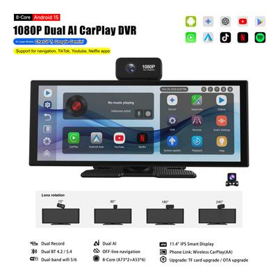 11,4-дюймовый умный экран на Android: 8-ядерный, 4+64 ГБ, Двойной Bluetooth и WiFi, Carplay, Зеркалирование экрана, Двойная запись.