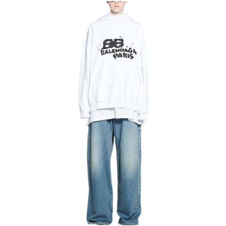 Balenciaga Худи с капюшоном большого размера с ручным рисунком и иконкой Bb Белый/Черный 620947TNVQ19040