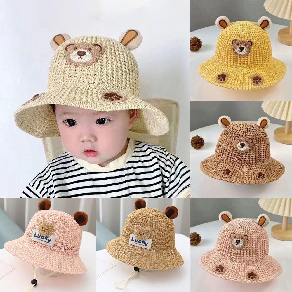 Sunshade Vacation Straw Hat With Lacing Kids Beach Caps Sunscreen Fisherman's Hat Girls And Boys