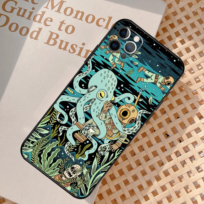 Marine Life Ocean Octopus Case For iPhone 16 13 11 12 14 15 Pro Max mini XR X XS MAX Plus Cover Cases