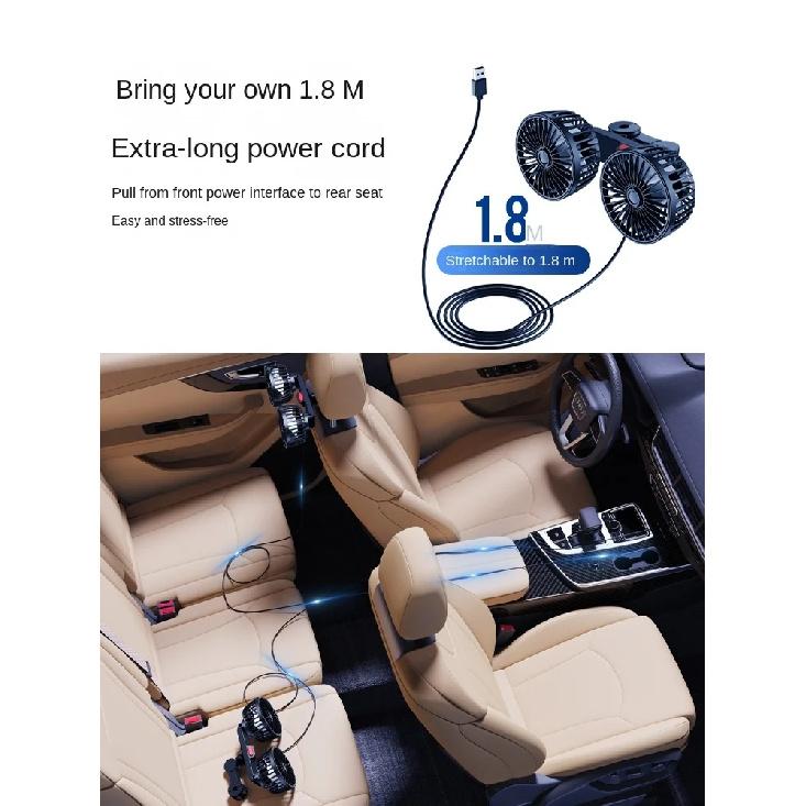 Car mounted rear electric fan with USB interface for car use, 12V 24V, large truck interior, rear seats, silent and powerful
