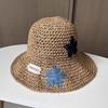 Star patch hollow straw hat women's summer big edge foldable beach hat travel versatile sunscreen visor hat