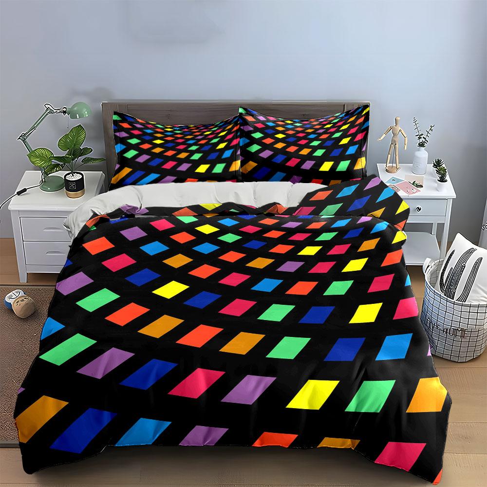 Colorful Abstract Decoration Set Bedding Set with 1 Duvet Cover 2 Pillowcases Single Double King Queen, Gift