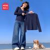 MINISO Женская осенняя футболка с V-образным вырезом, длинным рукавом, приталенного кроя
