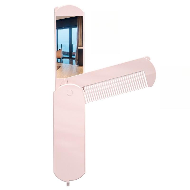 Portable Folding Makeup Mirror Comb 2in1 ABS Handle Anti-Static Pocket Mirror For Outdoor Travel Home Use Small Size Easy Carry