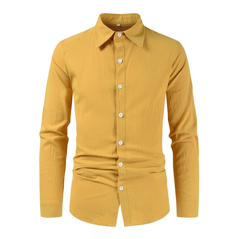 Мужская свободная повседневная рубашка с длинным рукавом из хлопка и льна с воротником