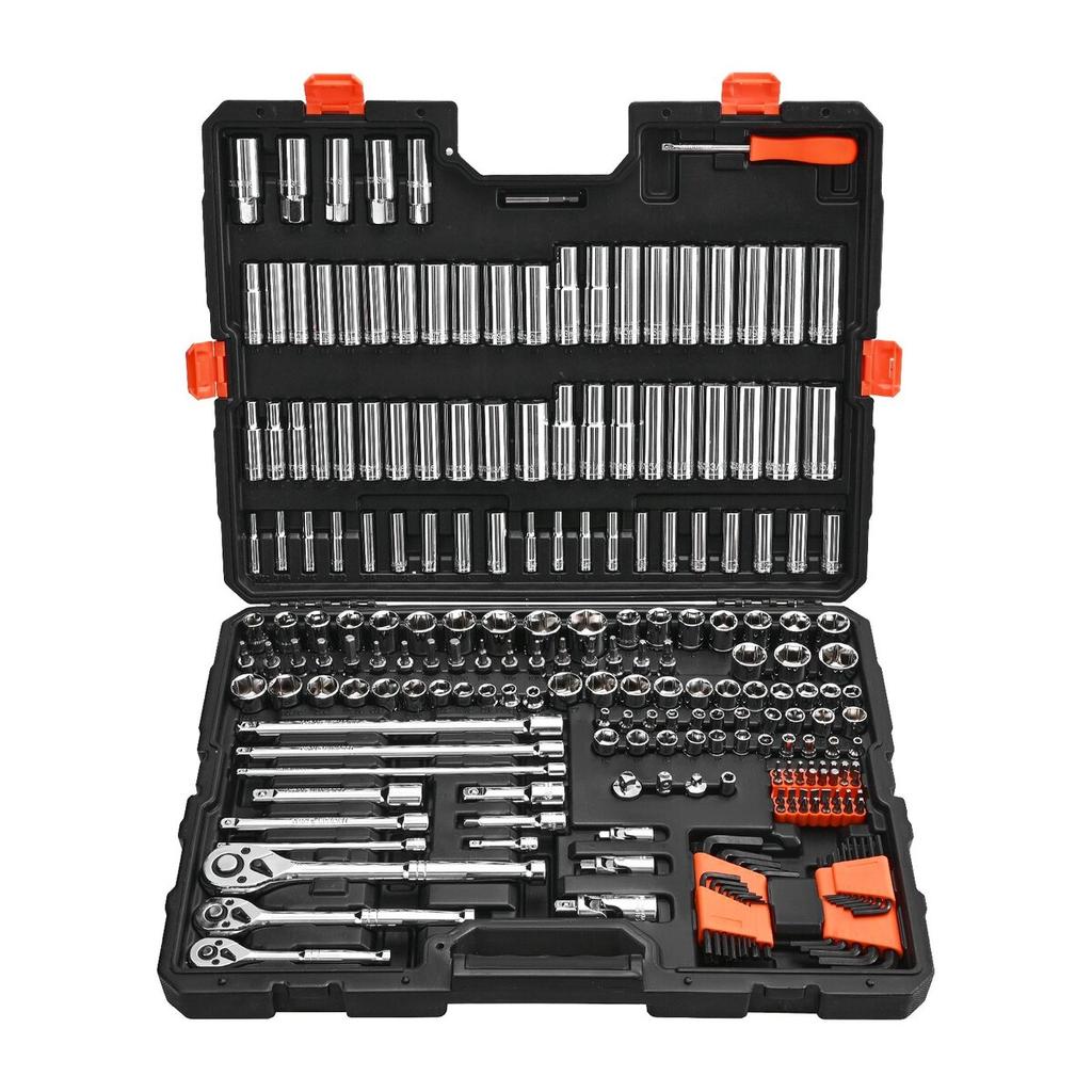 Socket Set, 225 Pieces, 9.5 & 6.4 & 12.7 mm Drive Socket and Ratchet Set, SAE and Metric, Deep and Shallow, Mechanic Tool Kit with Bits, Accessories,