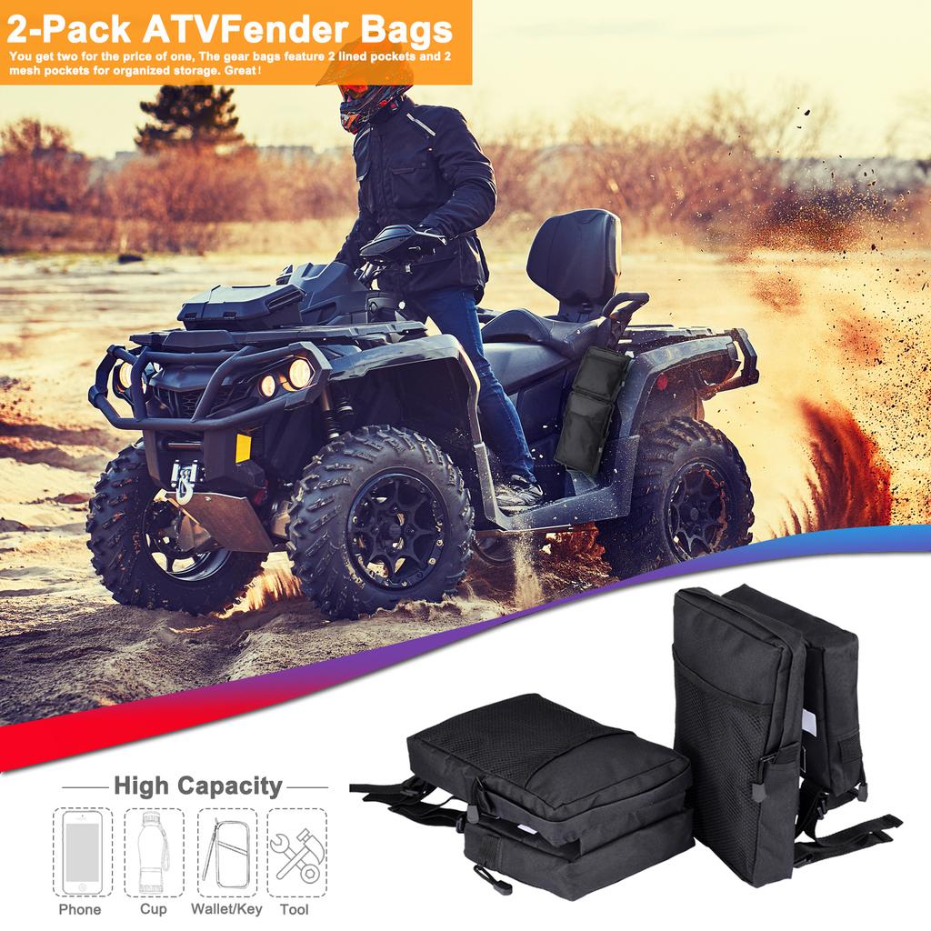 2pcs Atv Fender Bags Tank Saddlebags Rear Luggage Cargo Storage Bag