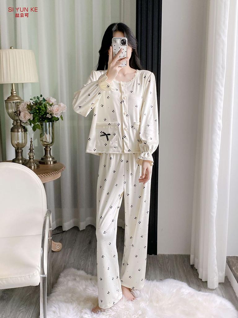 Autumn and winter island fleece pajamas, girly sweet polka dot cardigan, loungewear set, double-sided fleece thickened pajamas, pure and alluring