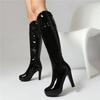 Women's High-heeled Boots, Sexy European and American Style Autumn and Winter New Solid Color Waterproof Table Thick Heel Large Size Medium Boots