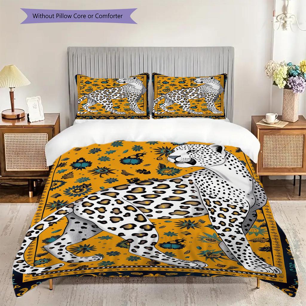 Leopard Sheep Pattern Bedding Quilt Set Quilt Cover Pillowcase Home Decoration Birthday Gift (1 * duvet cover + 2 * pillowcase, without core)